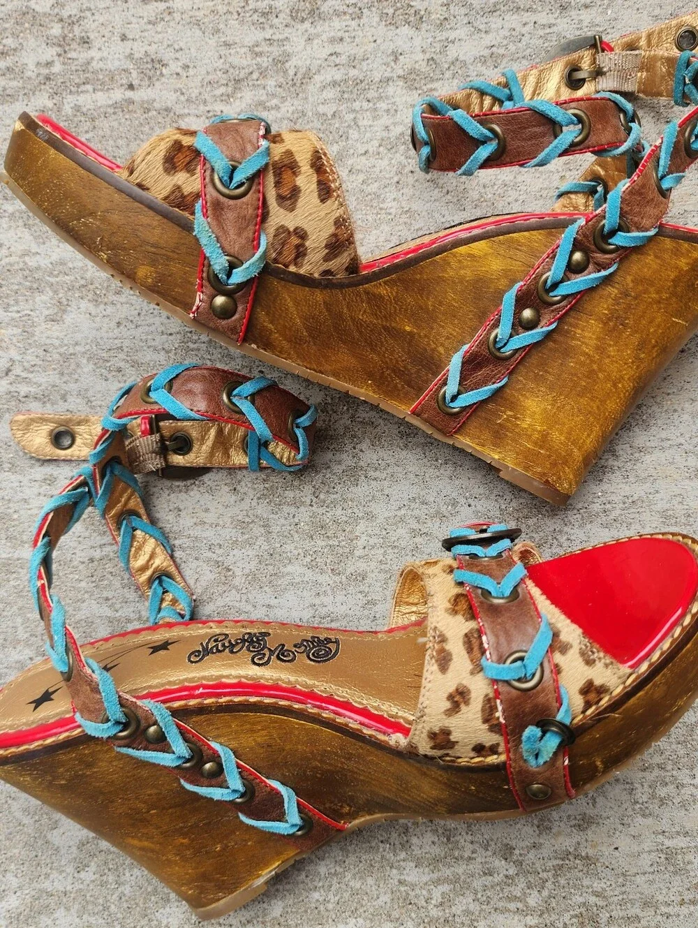 Naughty Monkey Women's Leather Indios Wedge Sandal, Leopard Womens Sz 9.5